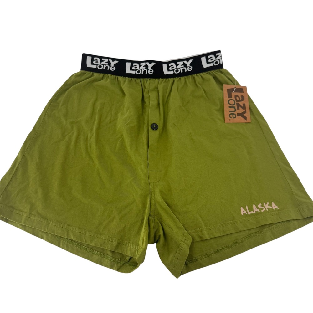 Lazy One Alaska Beware of Natural Gas Men's Lounge‎ Shorts Olive Green Medium
